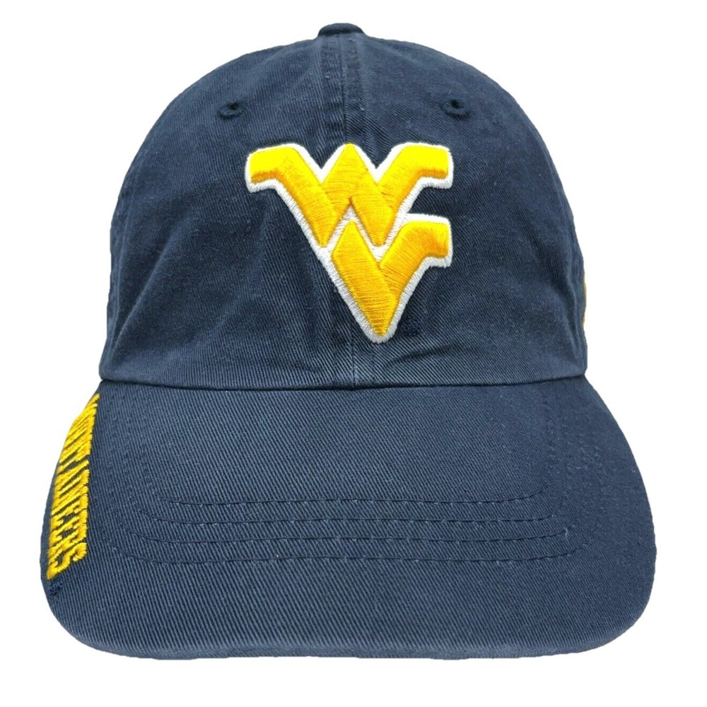 West Virginia Mountaineers Hat Cap Strap Back Blue Plain Logo Dad WVU Baseball Q